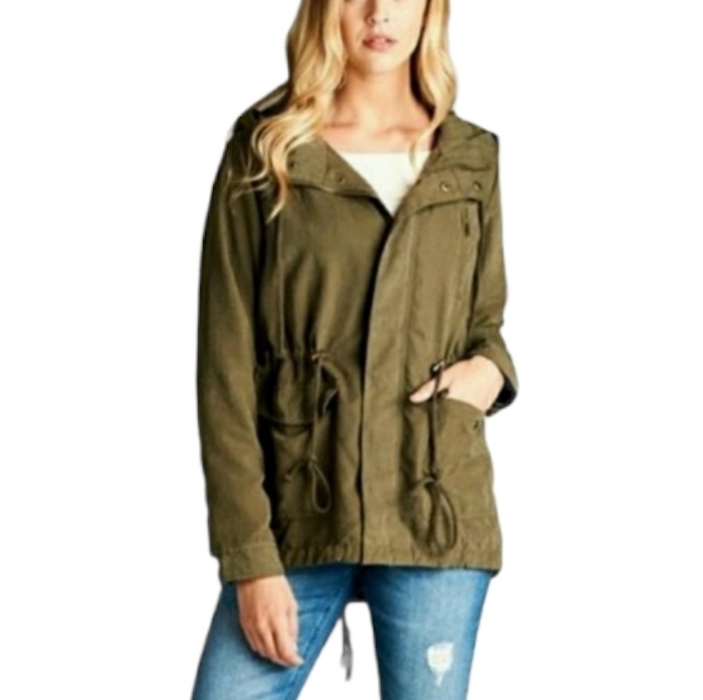 Olive Green Hooded Utility Jacket sz Small - Picture 3 of 5